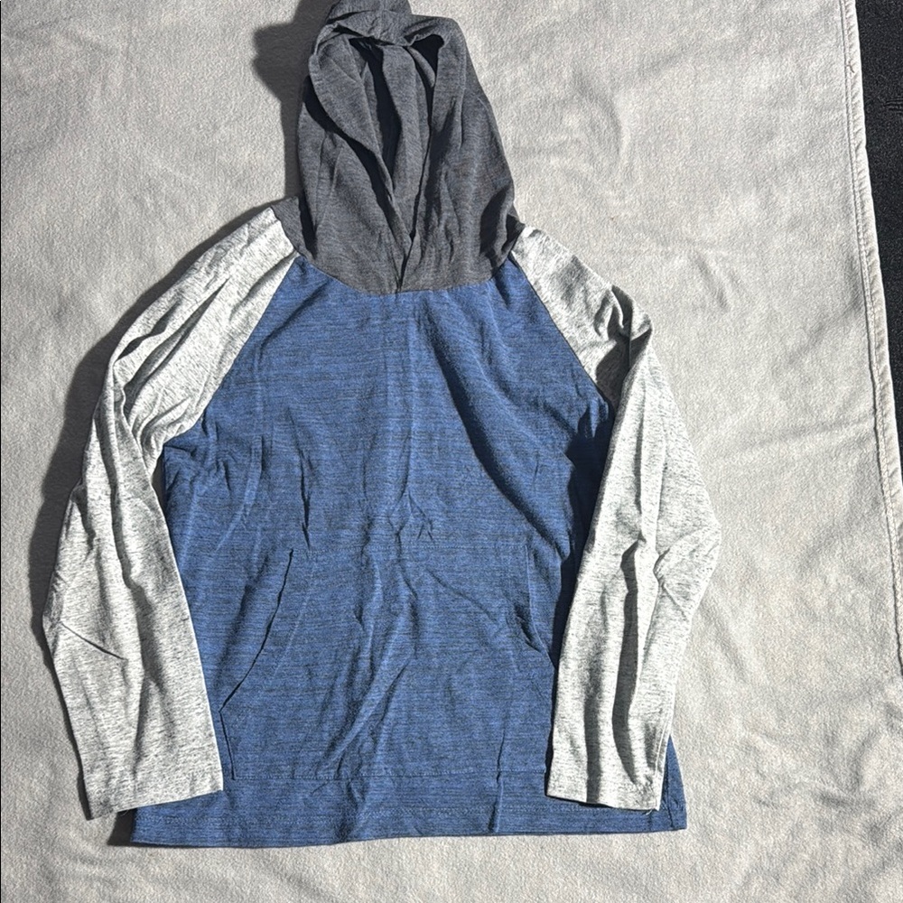 Blue and Gray Hooded Shirt